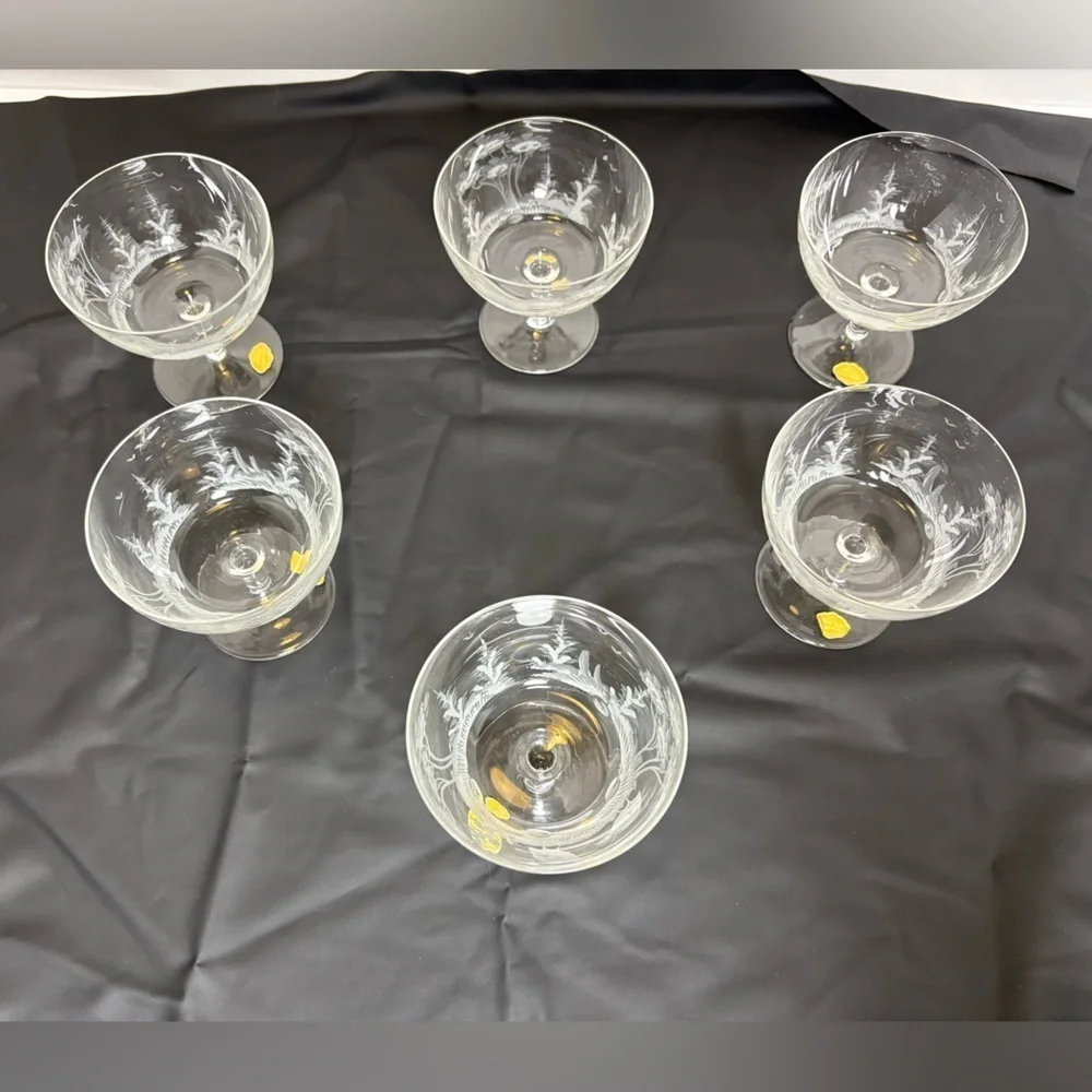 Vintage Etched East Germany Crystal Coupe Set Hunting/Wildlife Scene